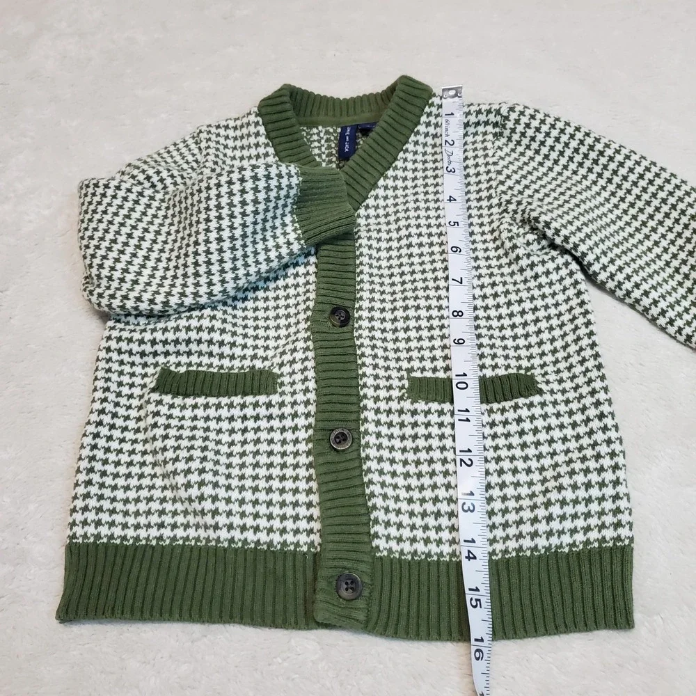 Janie and Jack Green White‎ Houndstooth Knit Preppy Classic Sweater Cardigan 3